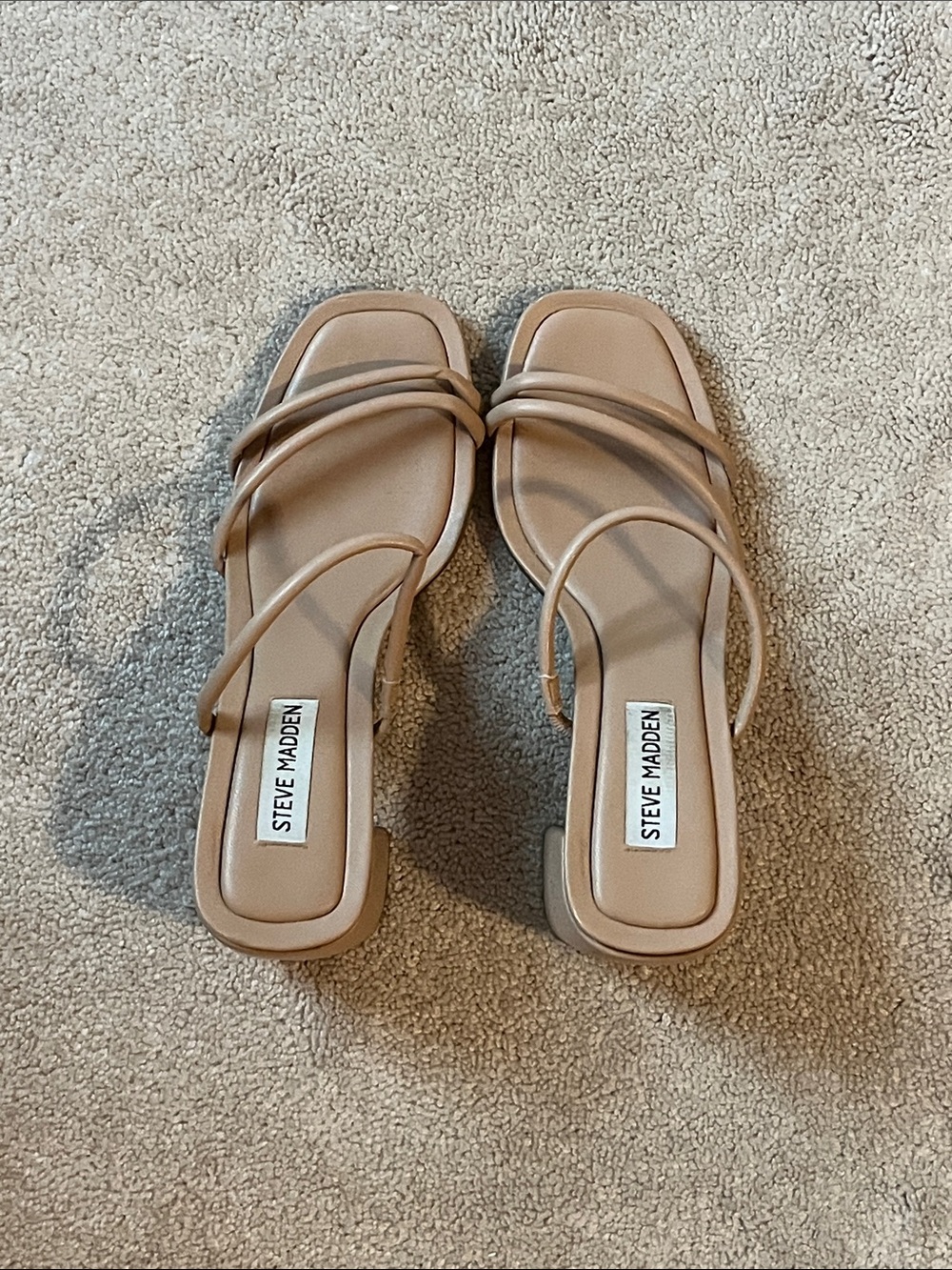 Steve Madden Nude/Tan Strappy Square-Toe Slide Sandals